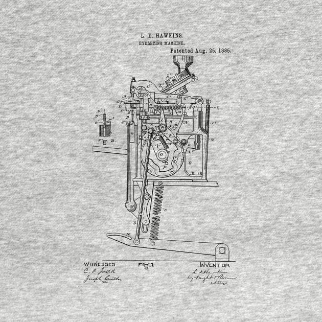 Eyeleting Machine Vintage Patent Hand Drawing by TheYoungDesigns